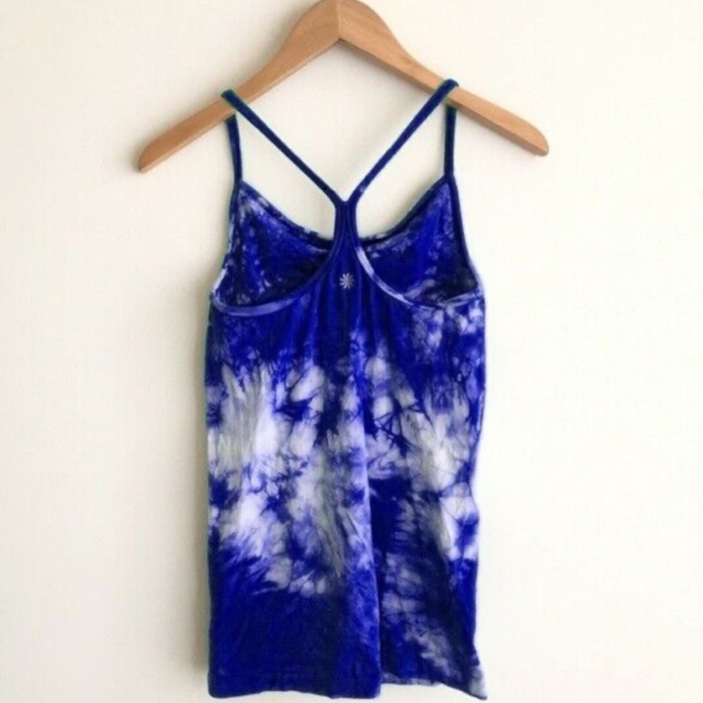 Athleta Women’s Dark & Light Blue Tie Dye Built in Bra Razorback Tank Top